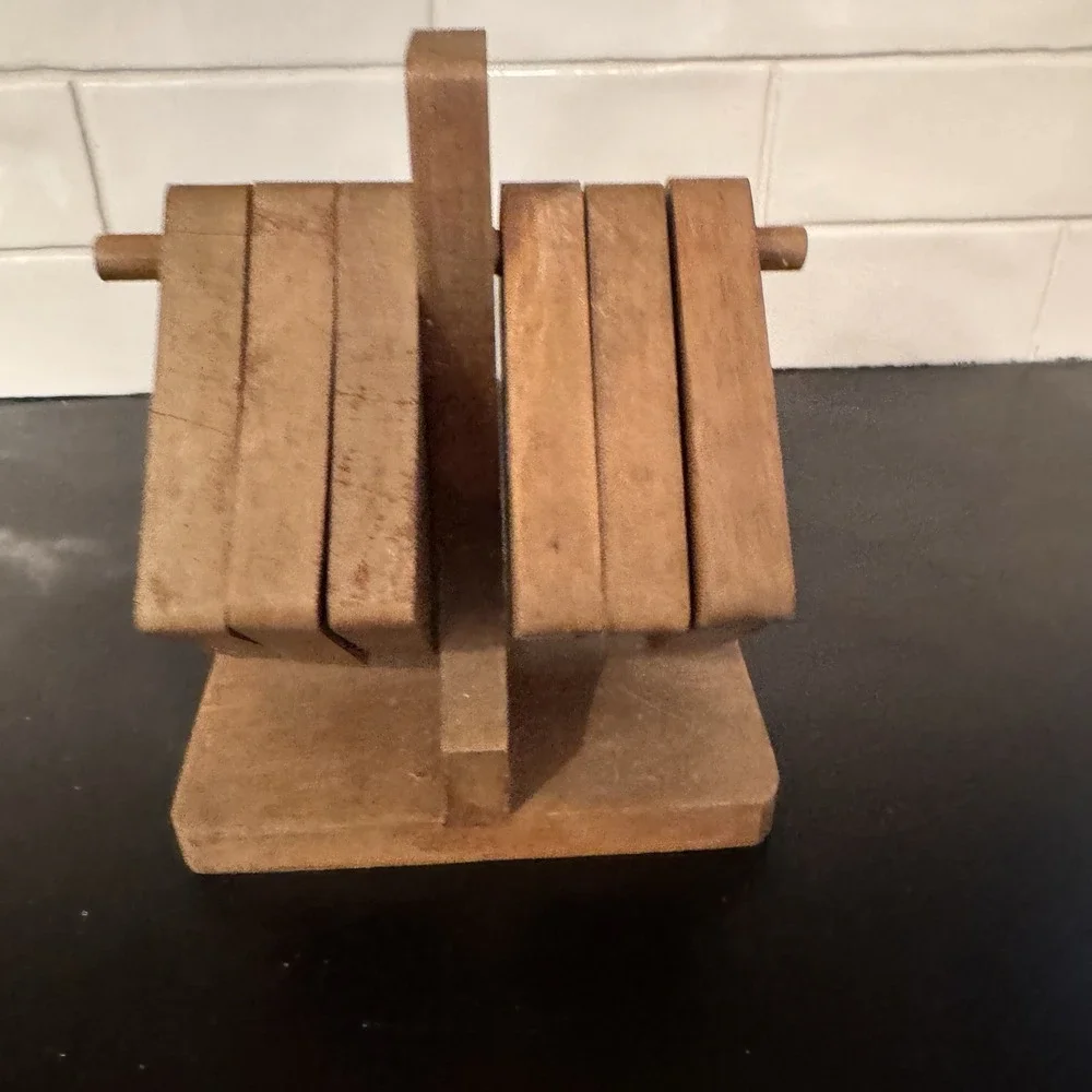 Vintage Wood & Cork Hanging Coasters 4x4 in Square Mid Century Modern‎ Set Of 6